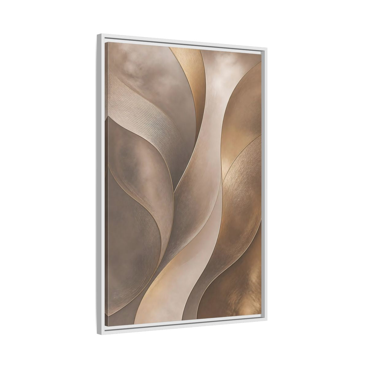 Side Mockup 9. Abstract Abstract Waves Brown And Gold shown as stretched canvas wall art