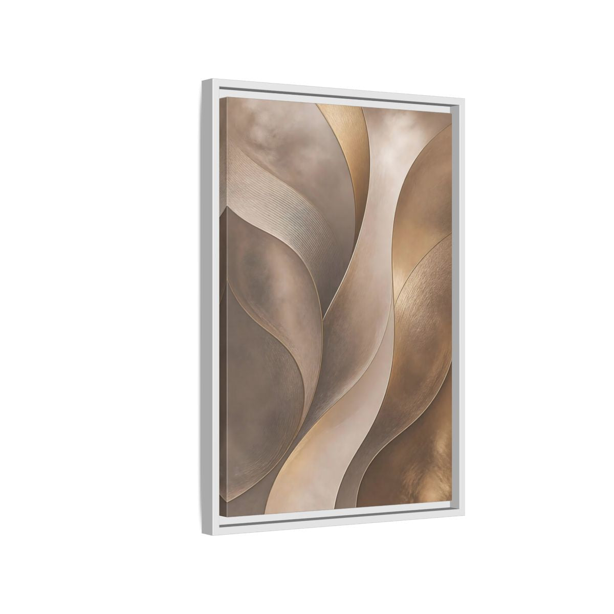 Side Mockup 1. Abstract Abstract Waves Brown And Gold shown as stretched canvas wall art