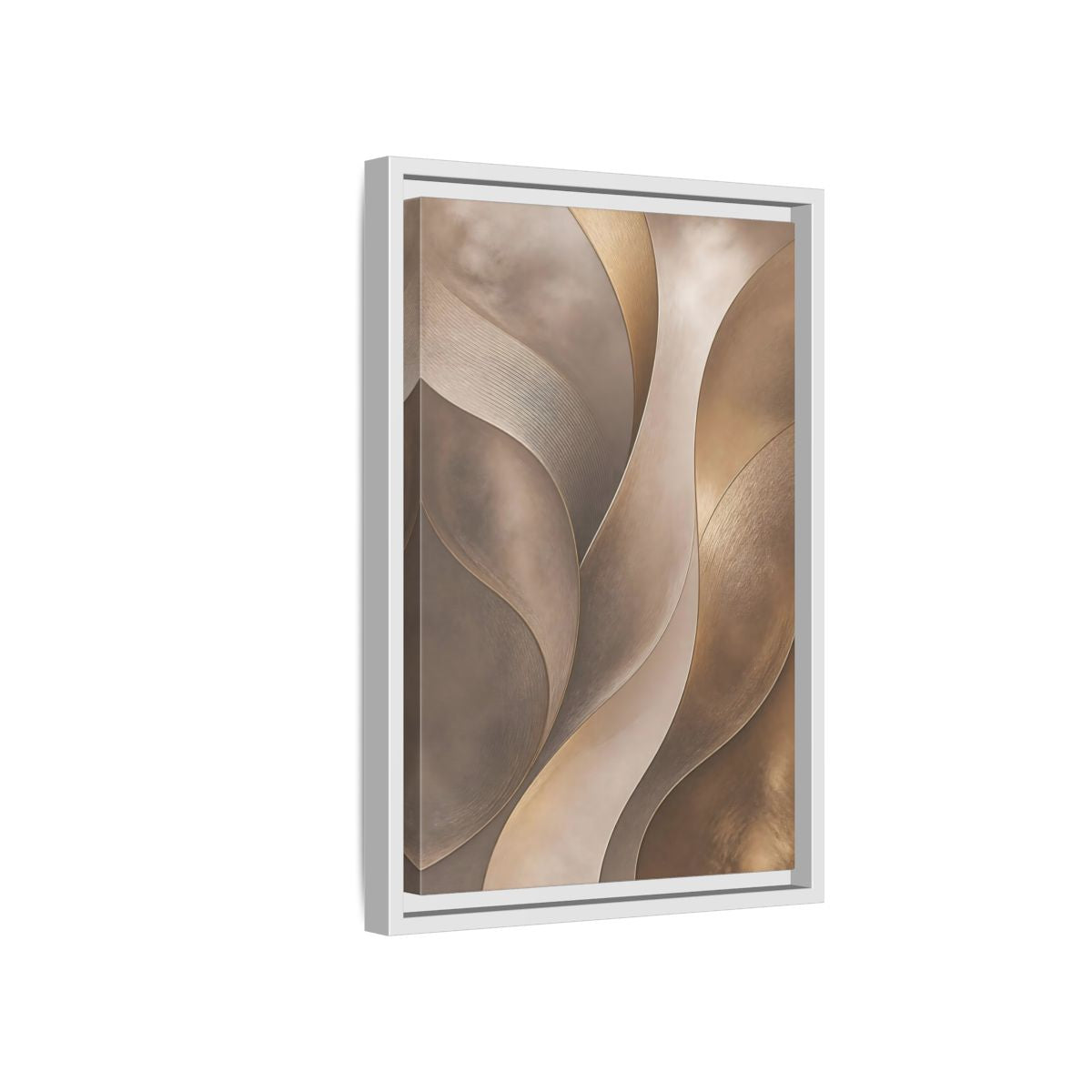 Side Mockup 4. Abstract Abstract Waves Brown And Gold shown as stretched canvas wall art