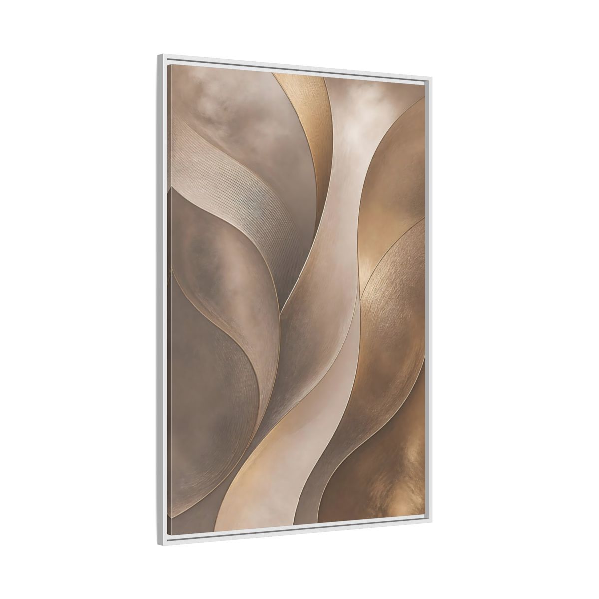 Side Mockup 7. Abstract Abstract Waves Brown And Gold shown as stretched canvas wall art