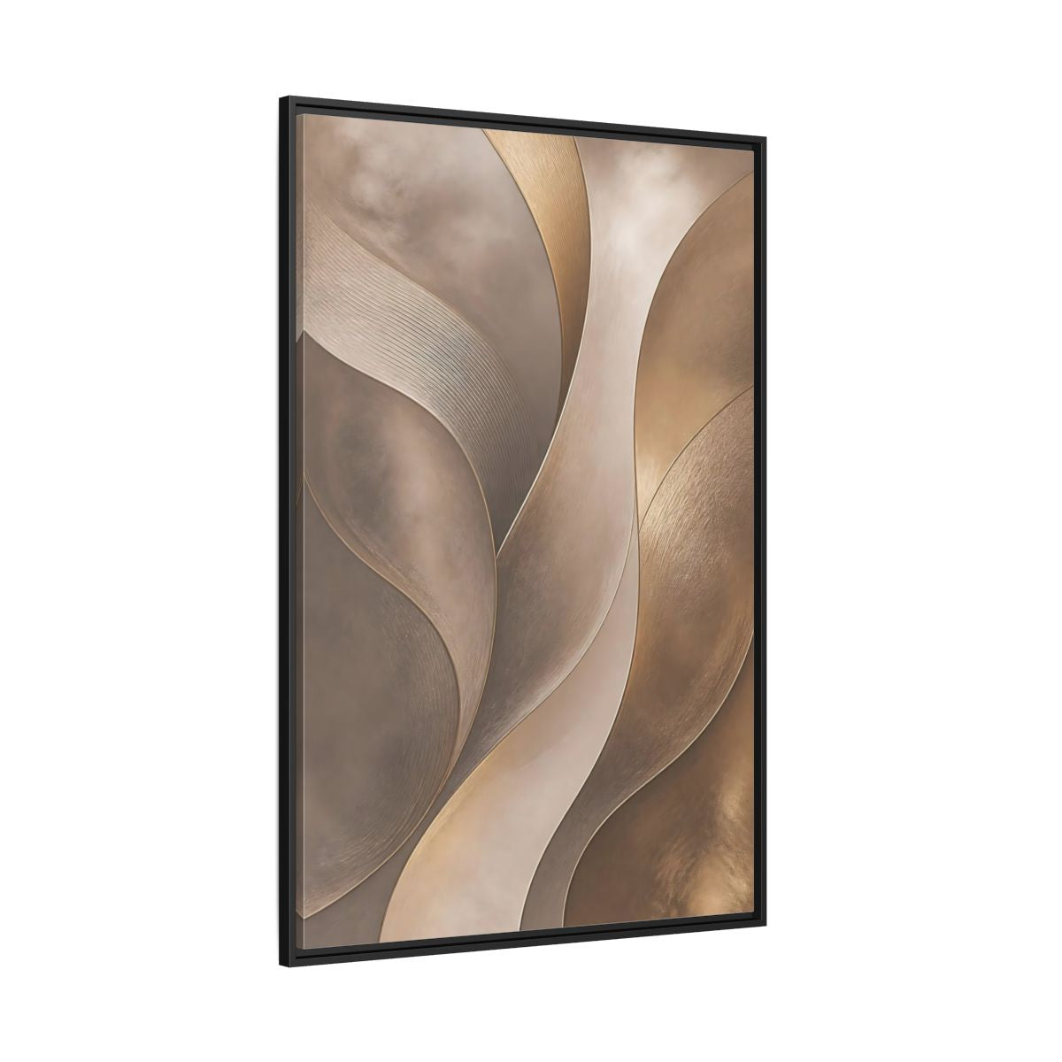 Side Mockup 12. Abstract Abstract Waves Brown And Gold shown as stretched canvas wall art