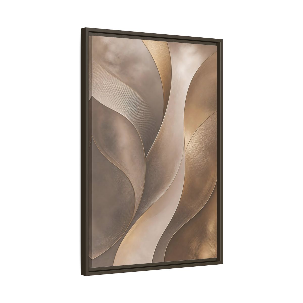 Side Mockup 11. Abstract Abstract Waves Brown And Gold shown as stretched canvas wall art