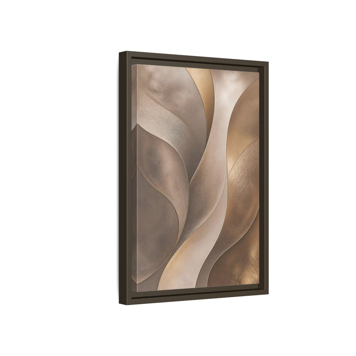 Side Mockup 5. Abstract Abstract Waves Brown And Gold shown as stretched canvas wall art