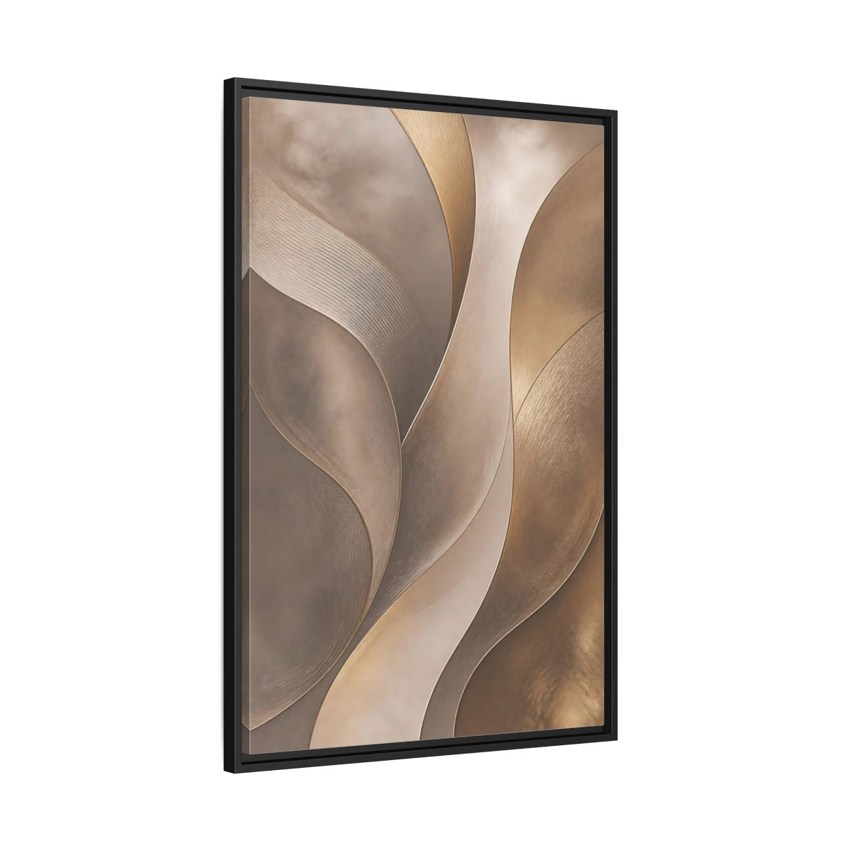 Side Mockup 13. Abstract Abstract Waves Brown And Gold shown as stretched canvas wall art