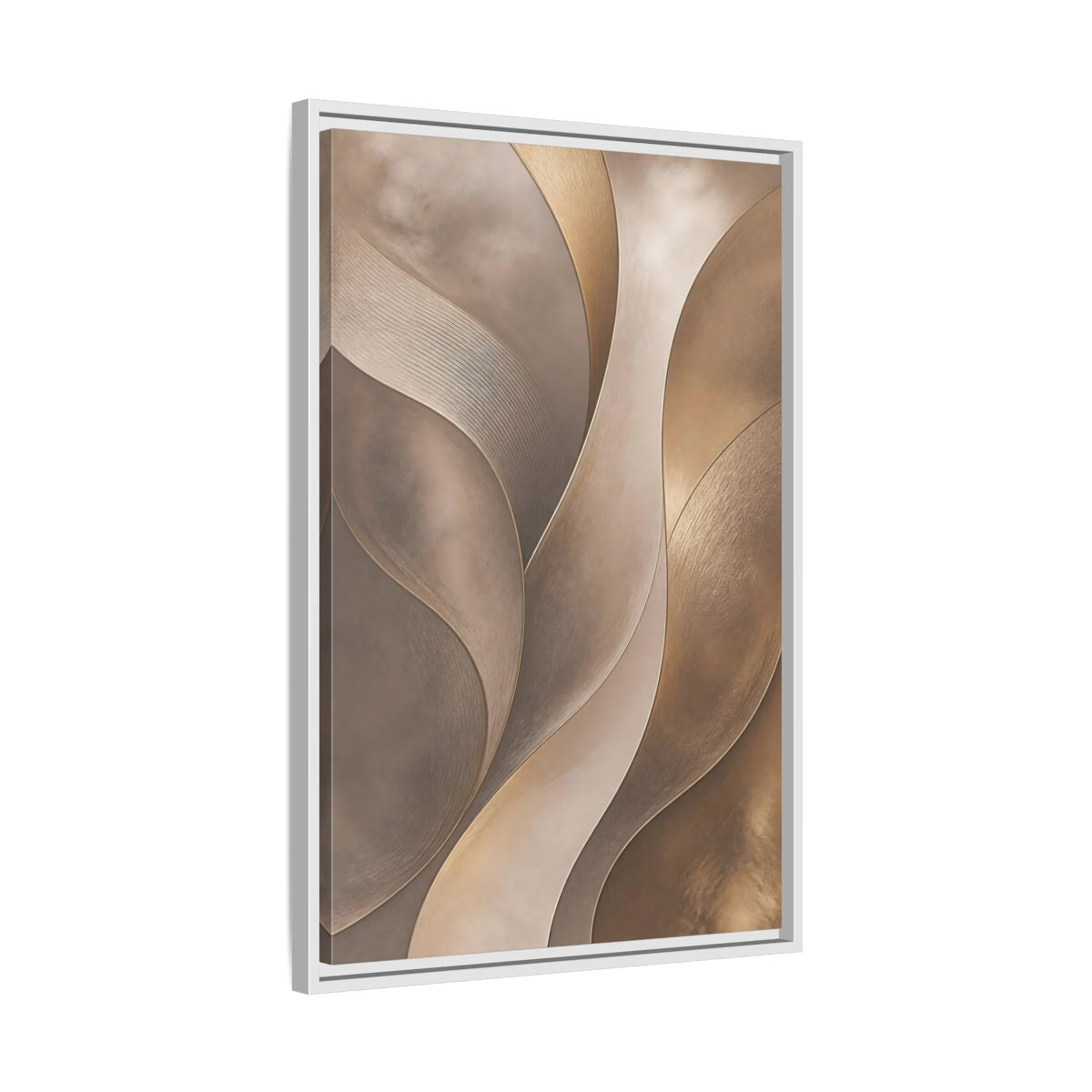 Side Mockup 10. Abstract Abstract Waves Brown And Gold shown as stretched canvas wall art