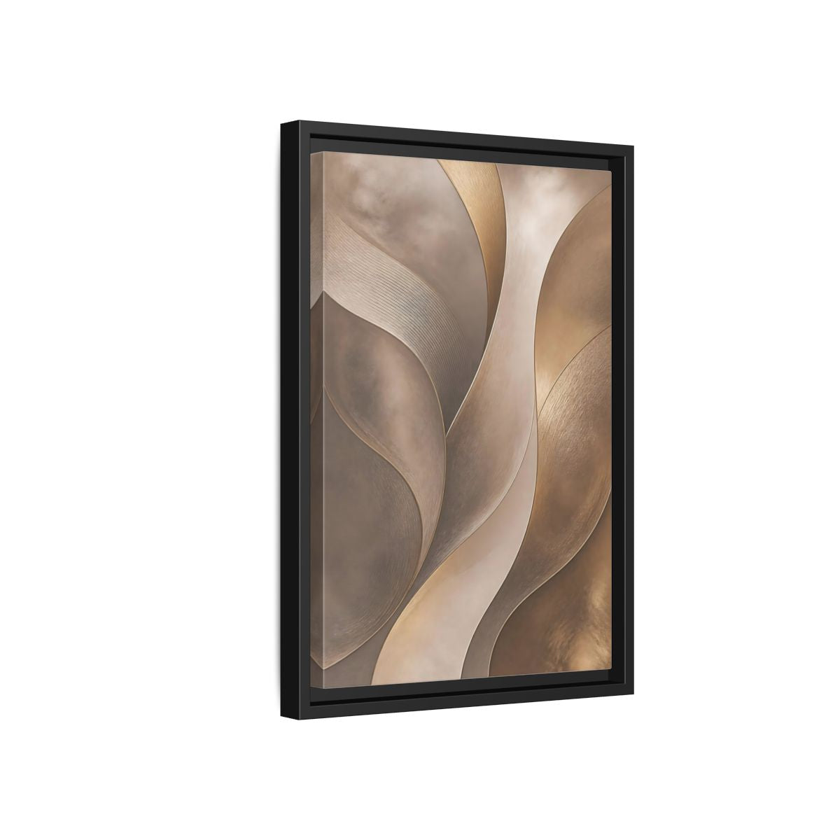 Side Mockup 6. Abstract Abstract Waves Brown And Gold shown as stretched canvas wall art