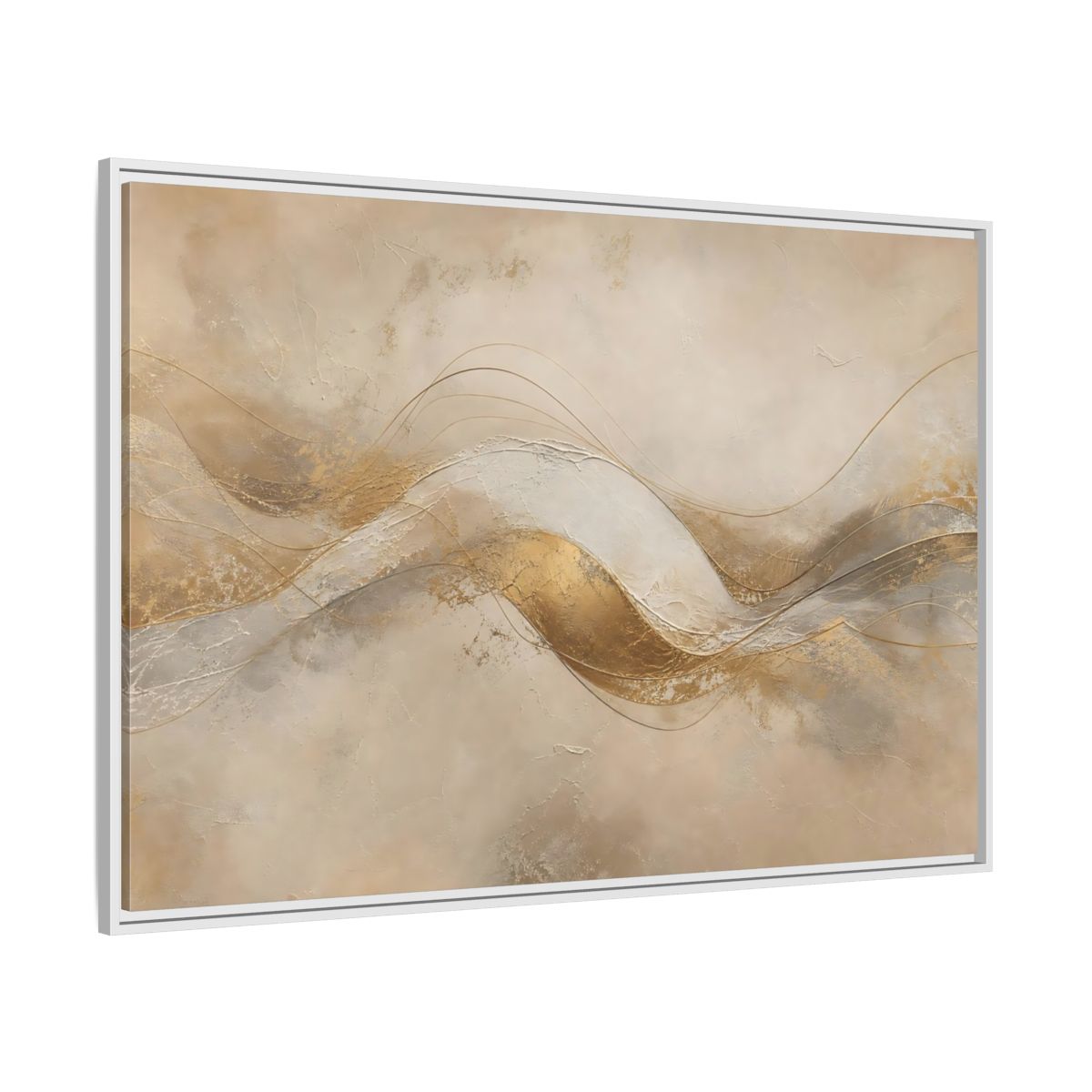 Side Mockup 7. Abstract Abstract Waves Gold And Beige shown as stretched canvas wall art