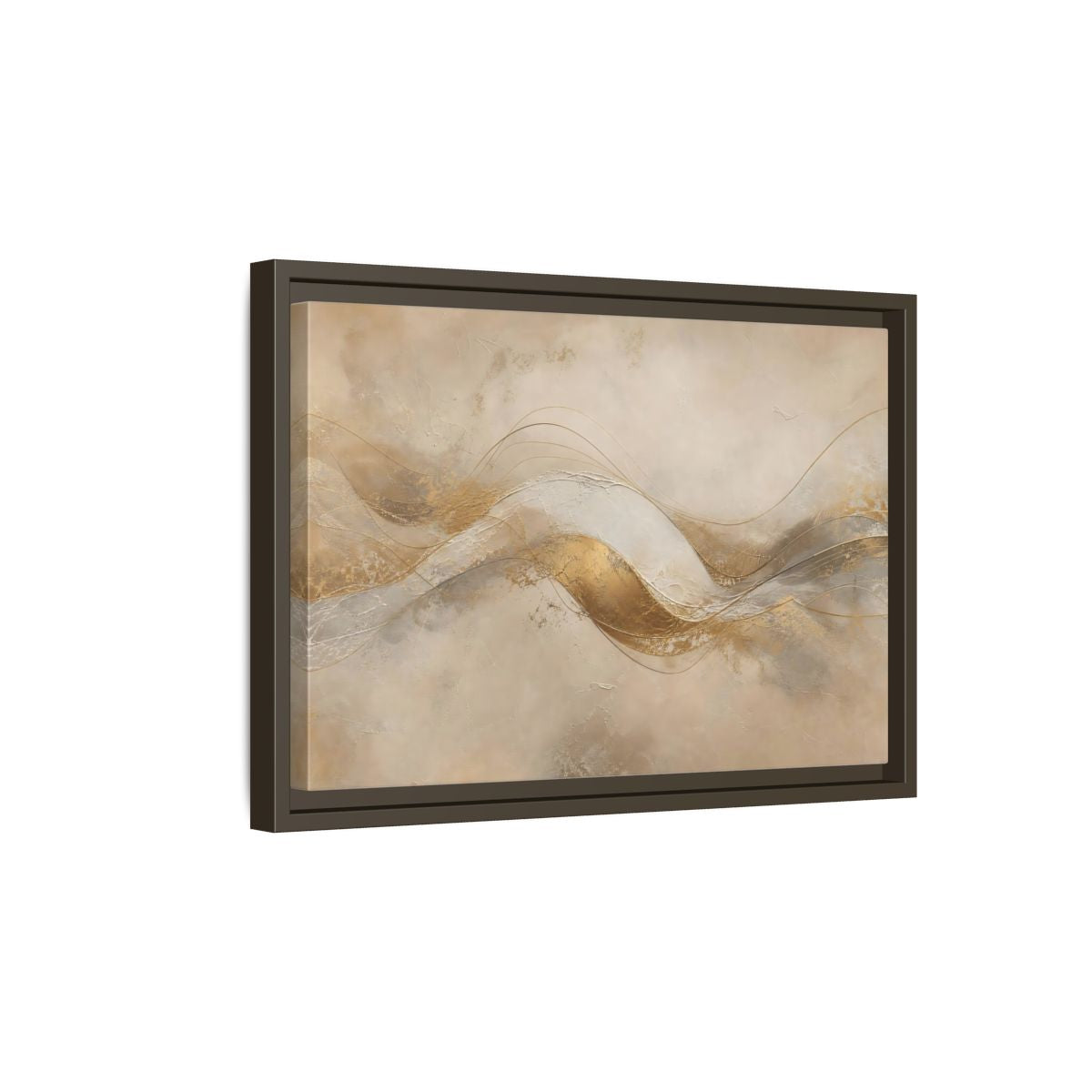 Side Mockup 5. Abstract Abstract Waves Gold And Beige shown as stretched canvas wall art