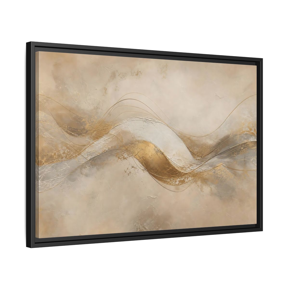 Side Mockup 14. Abstract Abstract Waves Gold And Beige shown as stretched canvas wall art