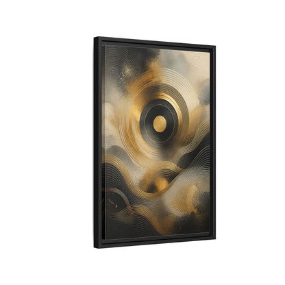 Side Mockup 3. Abstract Abstract Waves Gold And Black shown as stretched canvas wall art