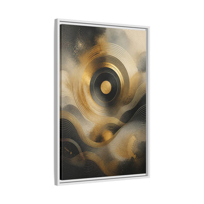 Side Mockup 10. Abstract Abstract Waves Gold And Black shown as stretched canvas wall art