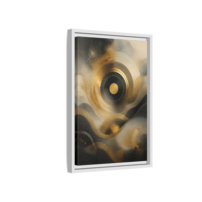 Side Mockup 4. Abstract Abstract Waves Gold And Black shown as stretched canvas wall art