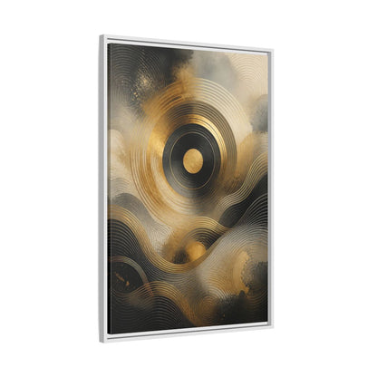 Side Mockup 9. Abstract Abstract Waves Gold And Black shown as stretched canvas wall art