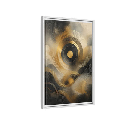 Side Mockup 1. Abstract Abstract Waves Gold And Black shown as stretched canvas wall art