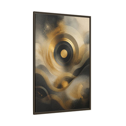 Side Mockup 8. Abstract Abstract Waves Gold And Black shown as stretched canvas wall art