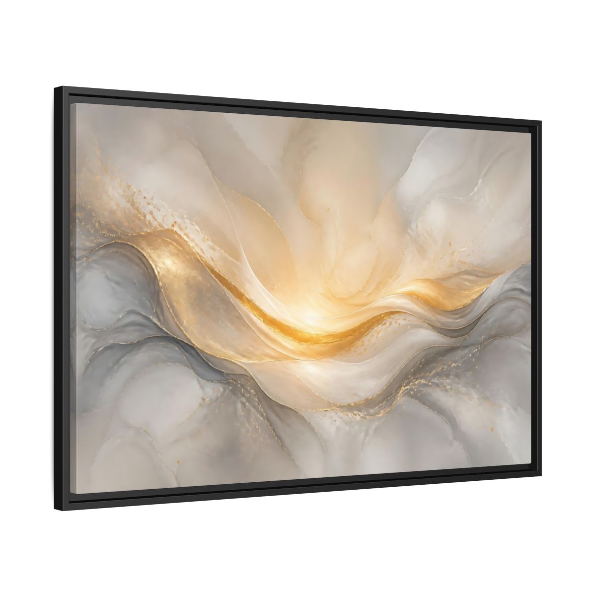 Side Mockup 13. Abstract Abstract Waves Gold And Gray shown as stretched canvas wall art