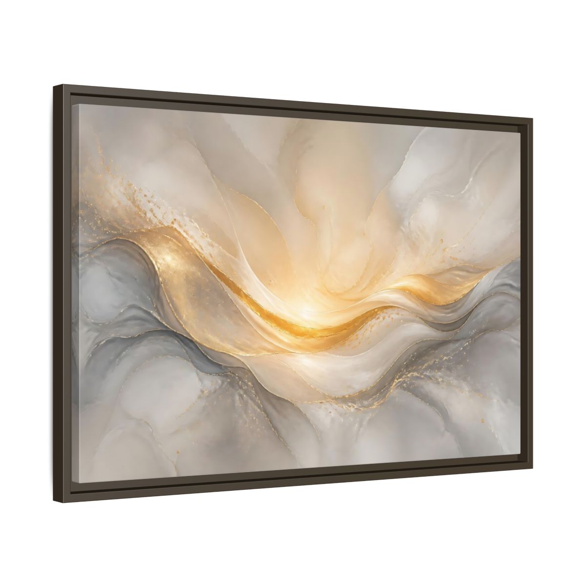 Side Mockup 11. Abstract Abstract Waves Gold And Gray shown as stretched canvas wall art