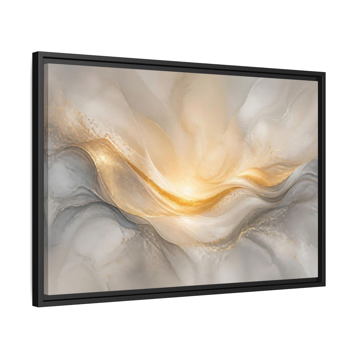 Side Mockup 14. Abstract Abstract Waves Gold And Gray shown as stretched canvas wall art
