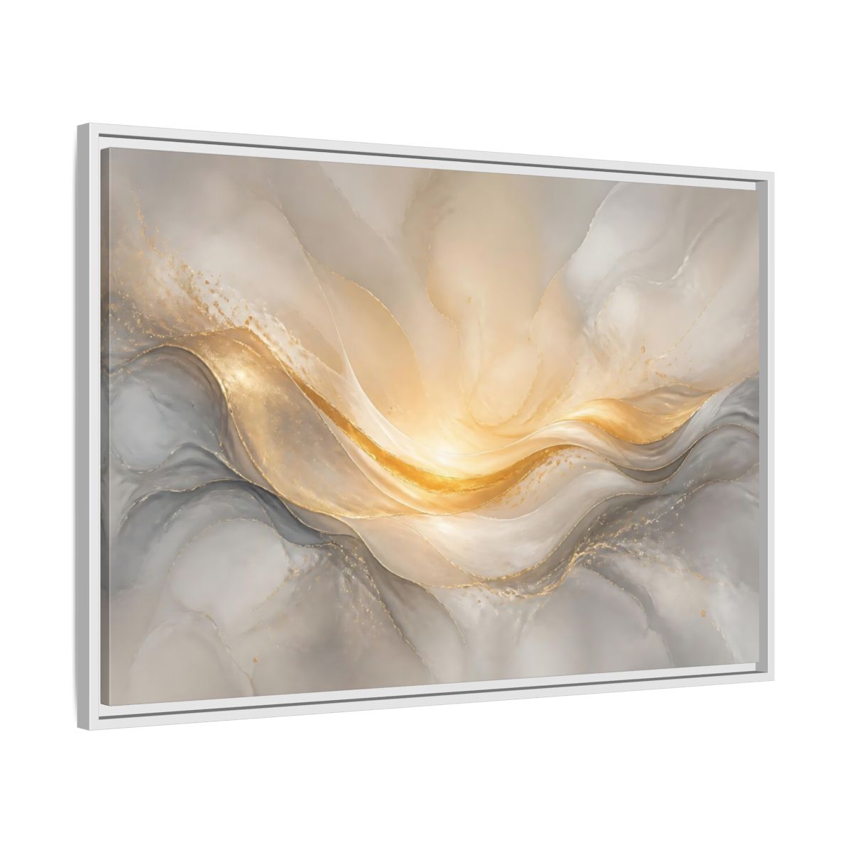 Side Mockup 9. Abstract Abstract Waves Gold And Gray shown as stretched canvas wall art