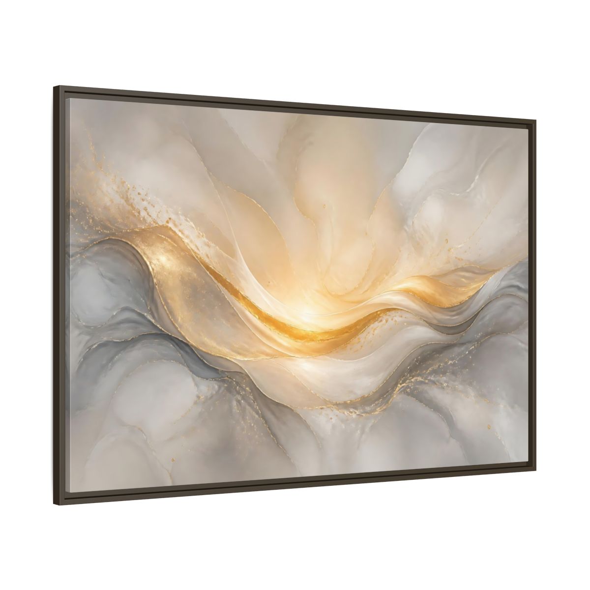 Side Mockup 8. Abstract Abstract Waves Gold And Gray shown as stretched canvas wall art