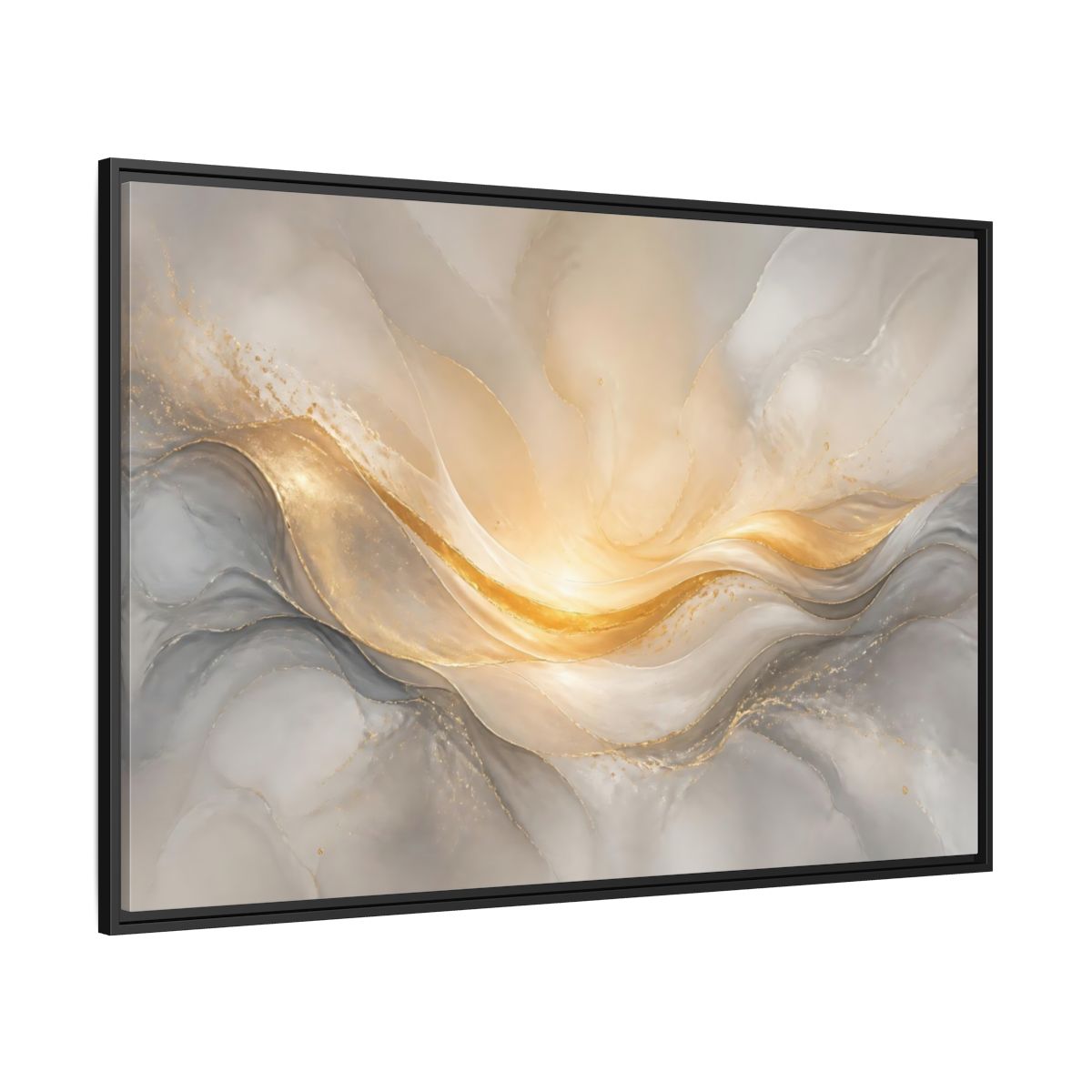 Side Mockup 12. Abstract Abstract Waves Gold And Gray shown as stretched canvas wall art
