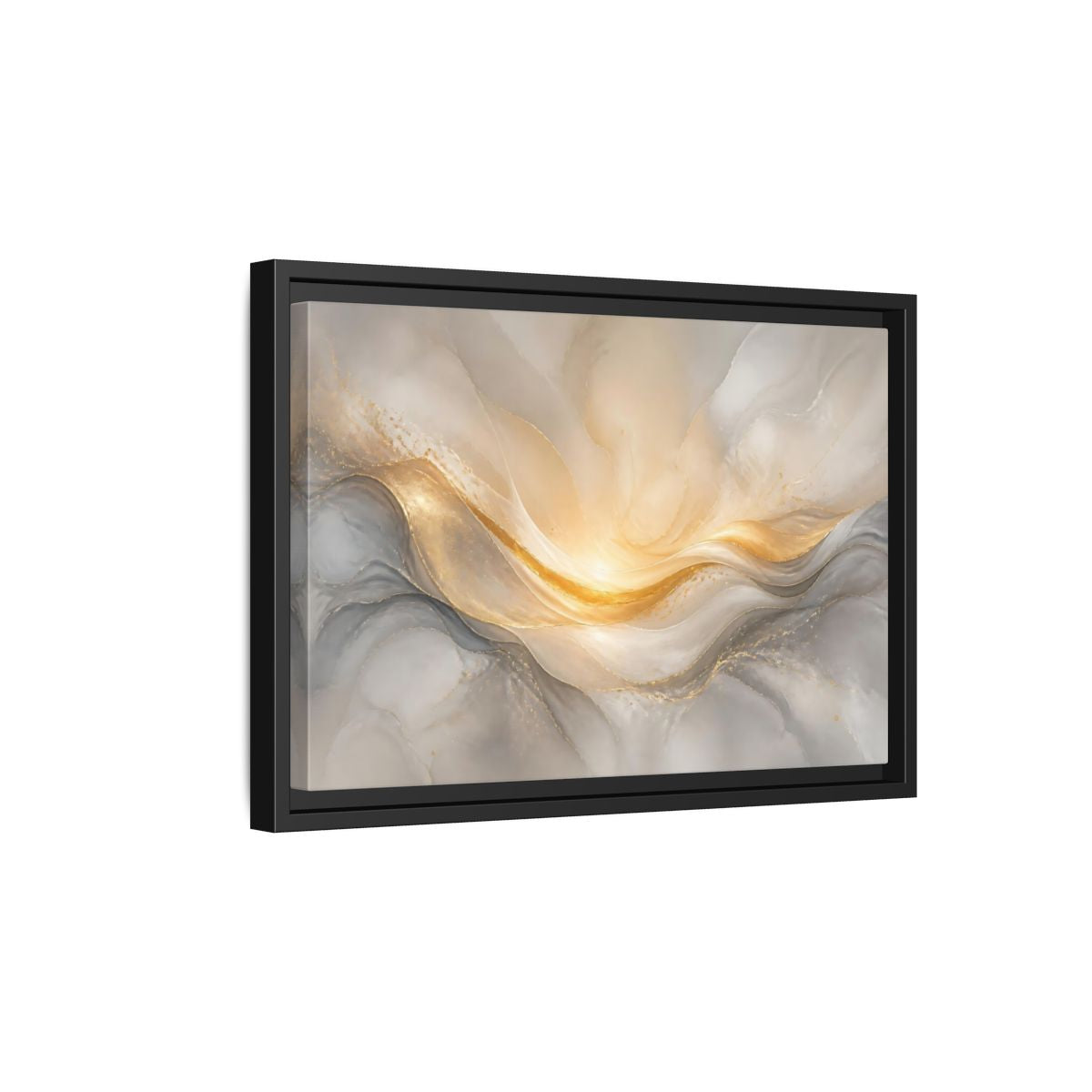 Side Mockup 6. Abstract Abstract Waves Gold And Gray shown as stretched canvas wall art