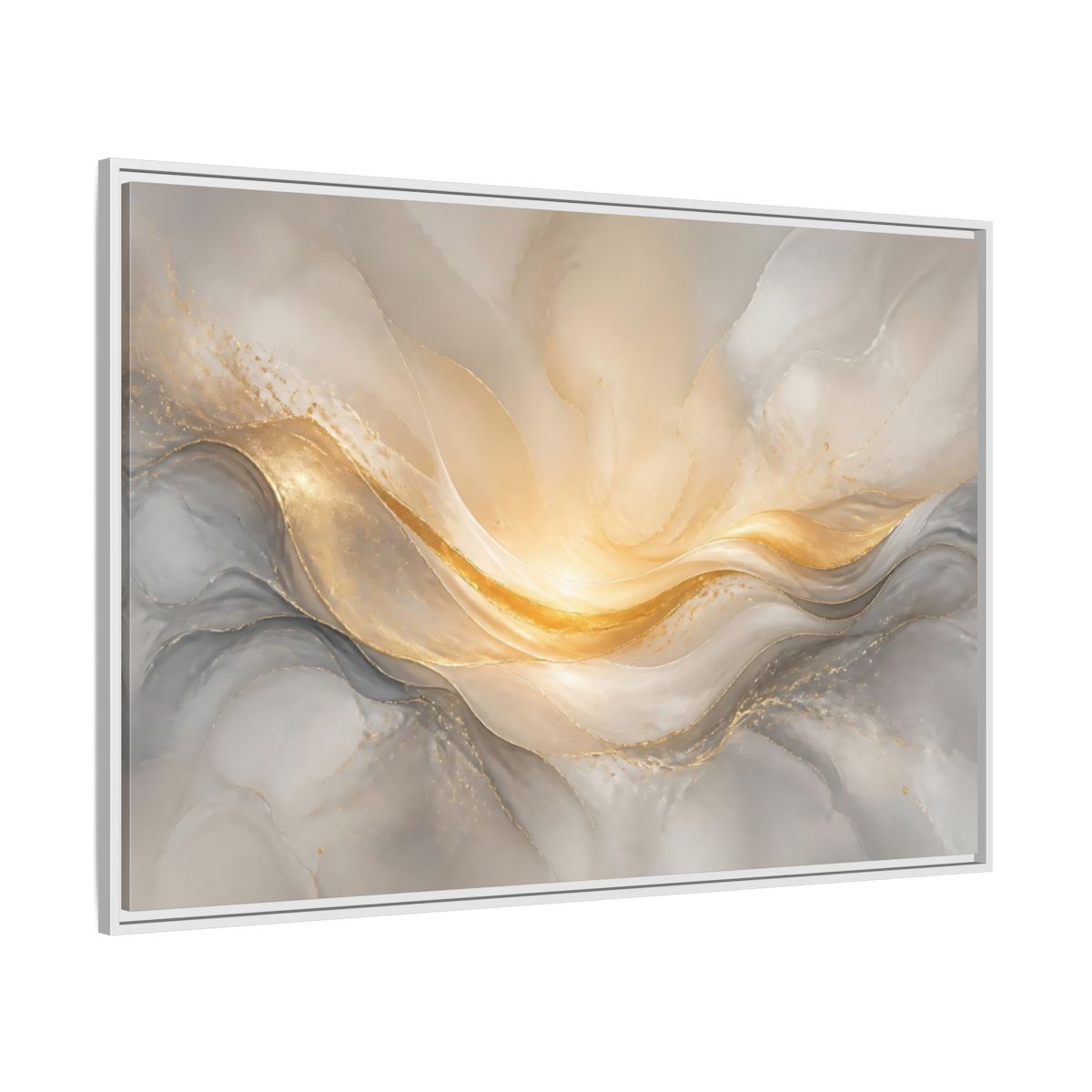 Side Mockup 7. Abstract Abstract Waves Gold And Gray shown as stretched canvas wall art