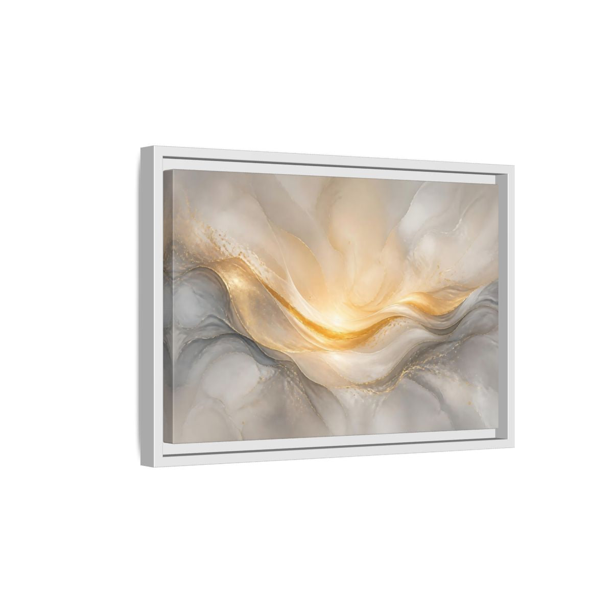 Side Mockup 4. Abstract Abstract Waves Gold And Gray shown as stretched canvas wall art