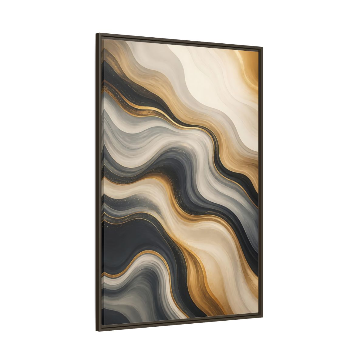 Side Mockup 8. Abstract Abstract Waves Gold Marble Waves shown as stretched canvas wall art