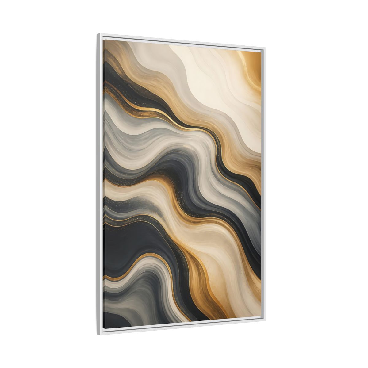 Side Mockup 7. Abstract Abstract Waves Gold Marble Waves shown as stretched canvas wall art