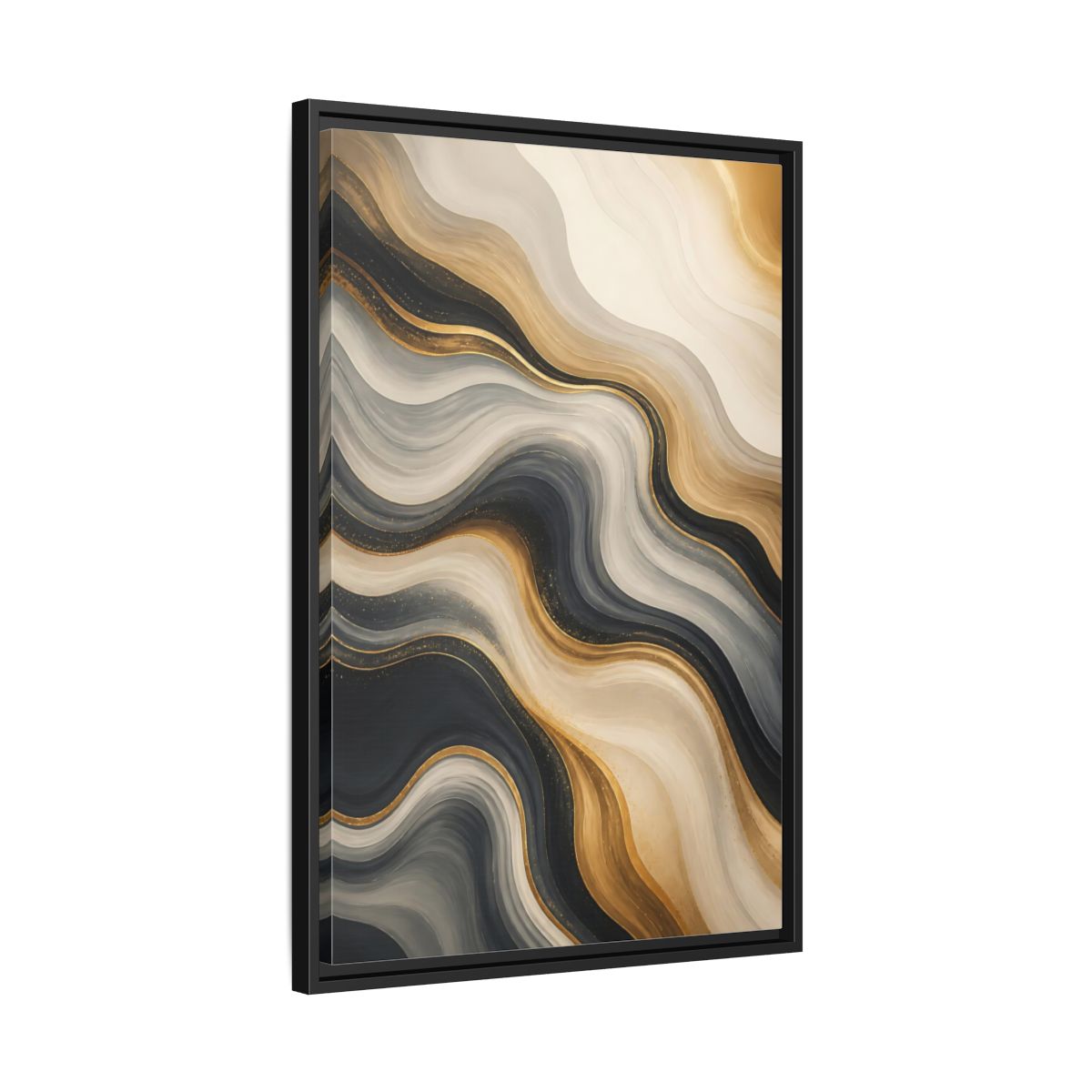 Side Mockup 14. Abstract Abstract Waves Gold Marble Waves shown as stretched canvas wall art