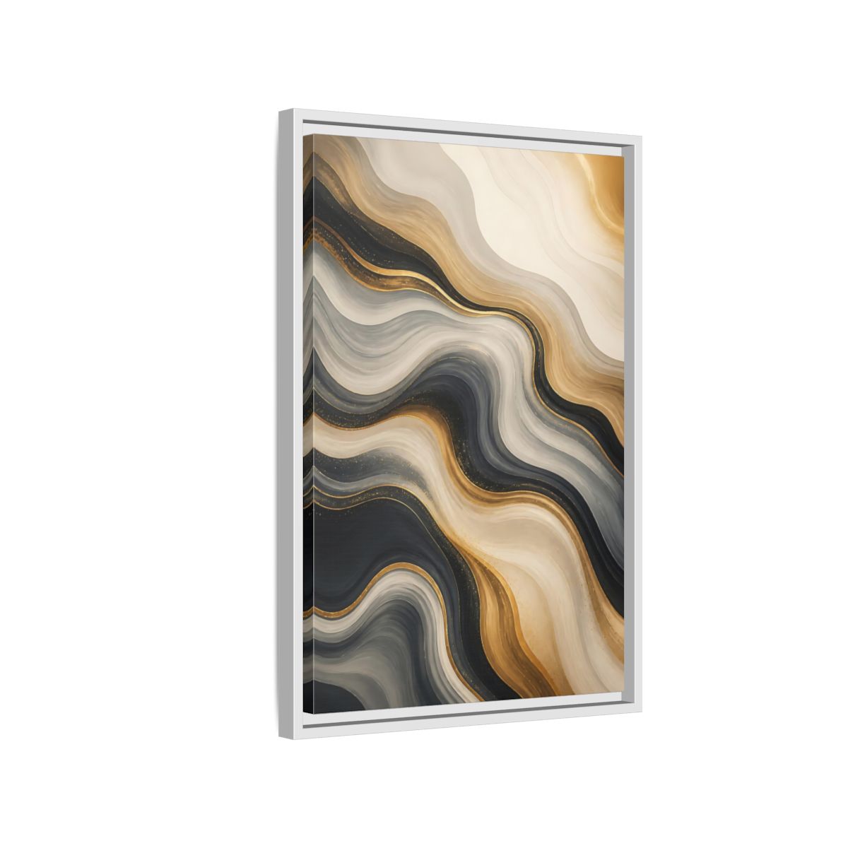 Side Mockup 1. Abstract Abstract Waves Gold Marble Waves shown as stretched canvas wall art
