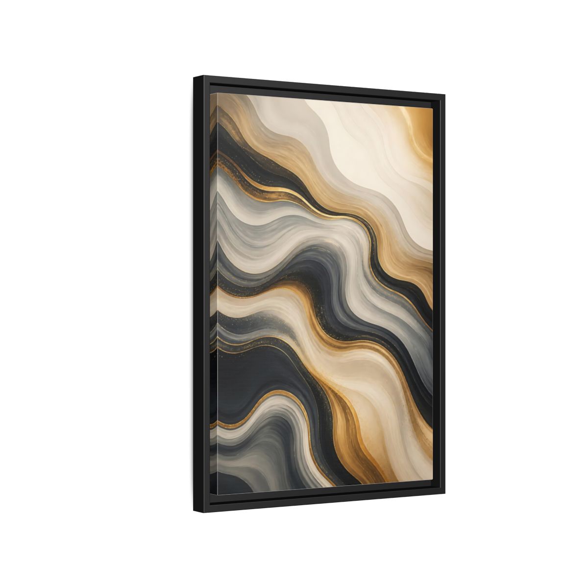 Side Mockup 3. Abstract Abstract Waves Gold Marble Waves shown as stretched canvas wall art