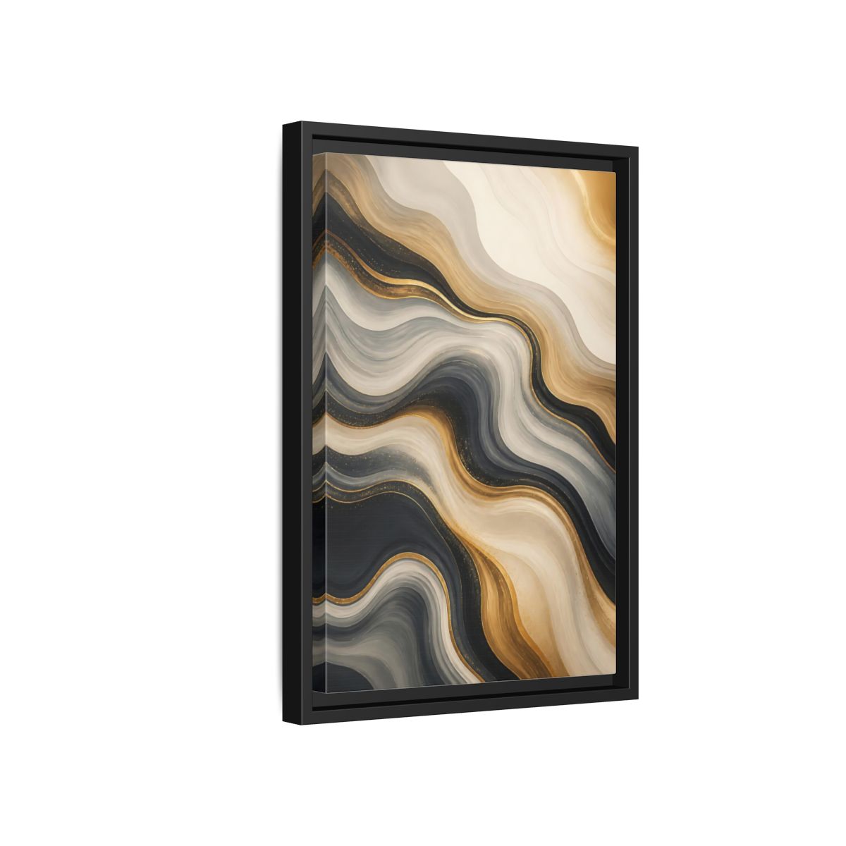 Side Mockup 6. Abstract Abstract Waves Gold Marble Waves shown as stretched canvas wall art