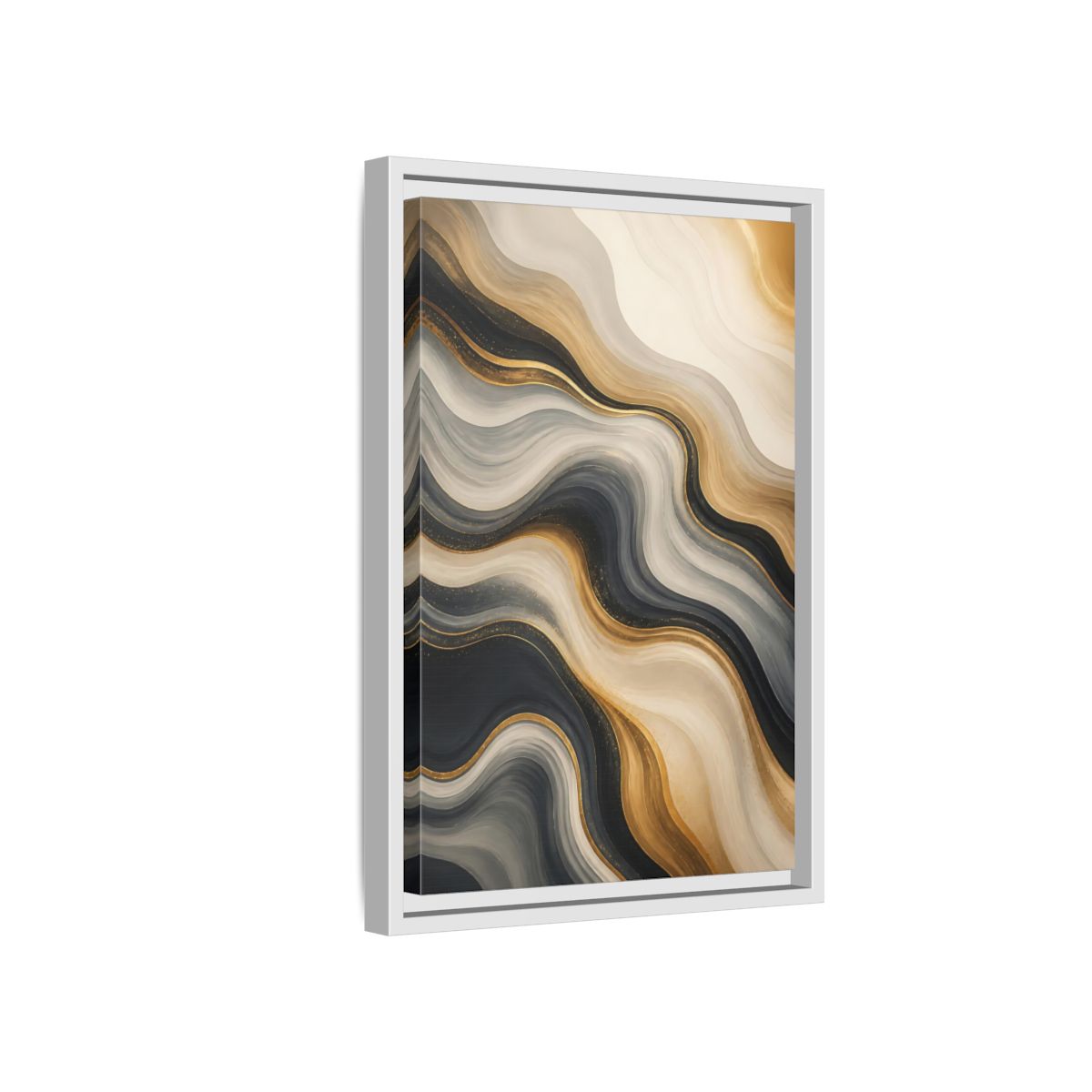 Side Mockup 4. Abstract Abstract Waves Gold Marble Waves shown as stretched canvas wall art