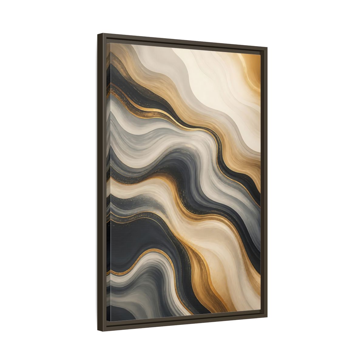 Side Mockup 11. Abstract Abstract Waves Gold Marble Waves shown as stretched canvas wall art