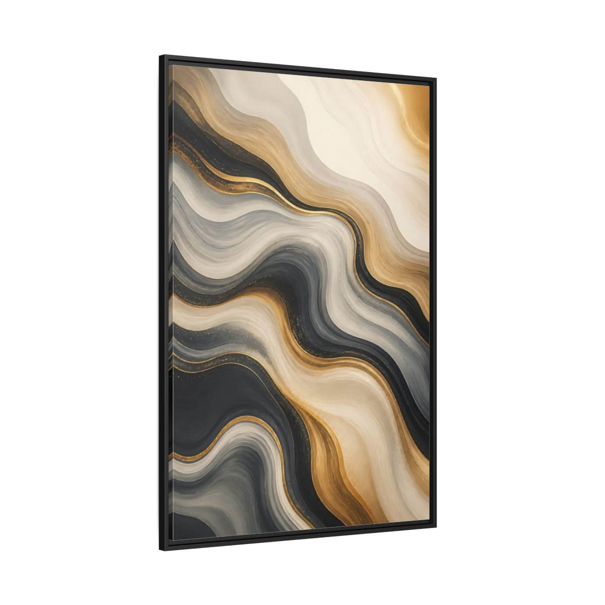 Side Mockup 12. Abstract Abstract Waves Gold Marble Waves shown as stretched canvas wall art