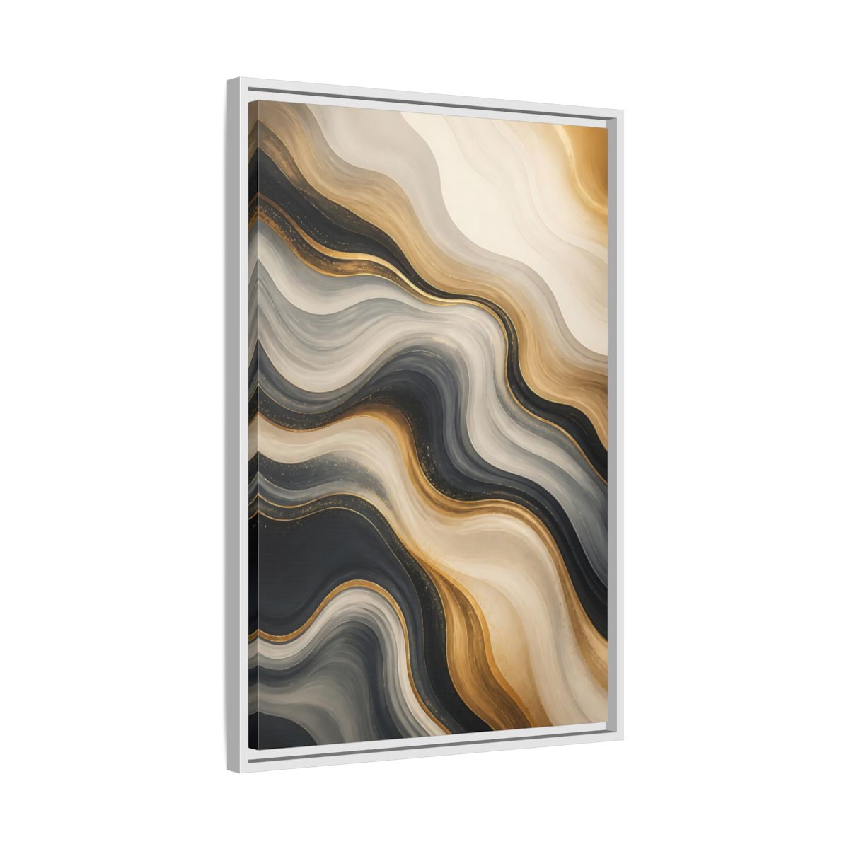 Side Mockup 10. Abstract Abstract Waves Gold Marble Waves shown as stretched canvas wall art