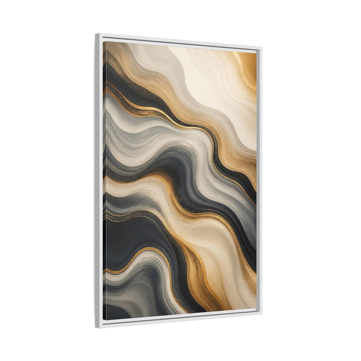 Side Mockup 9. Abstract Abstract Waves Gold Marble Waves shown as stretched canvas wall art