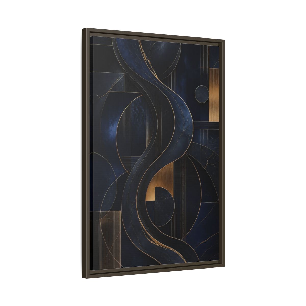 Side Mockup 11. Abstract Abstract Waves Navy Gold Abstract shown as stretched canvas wall art