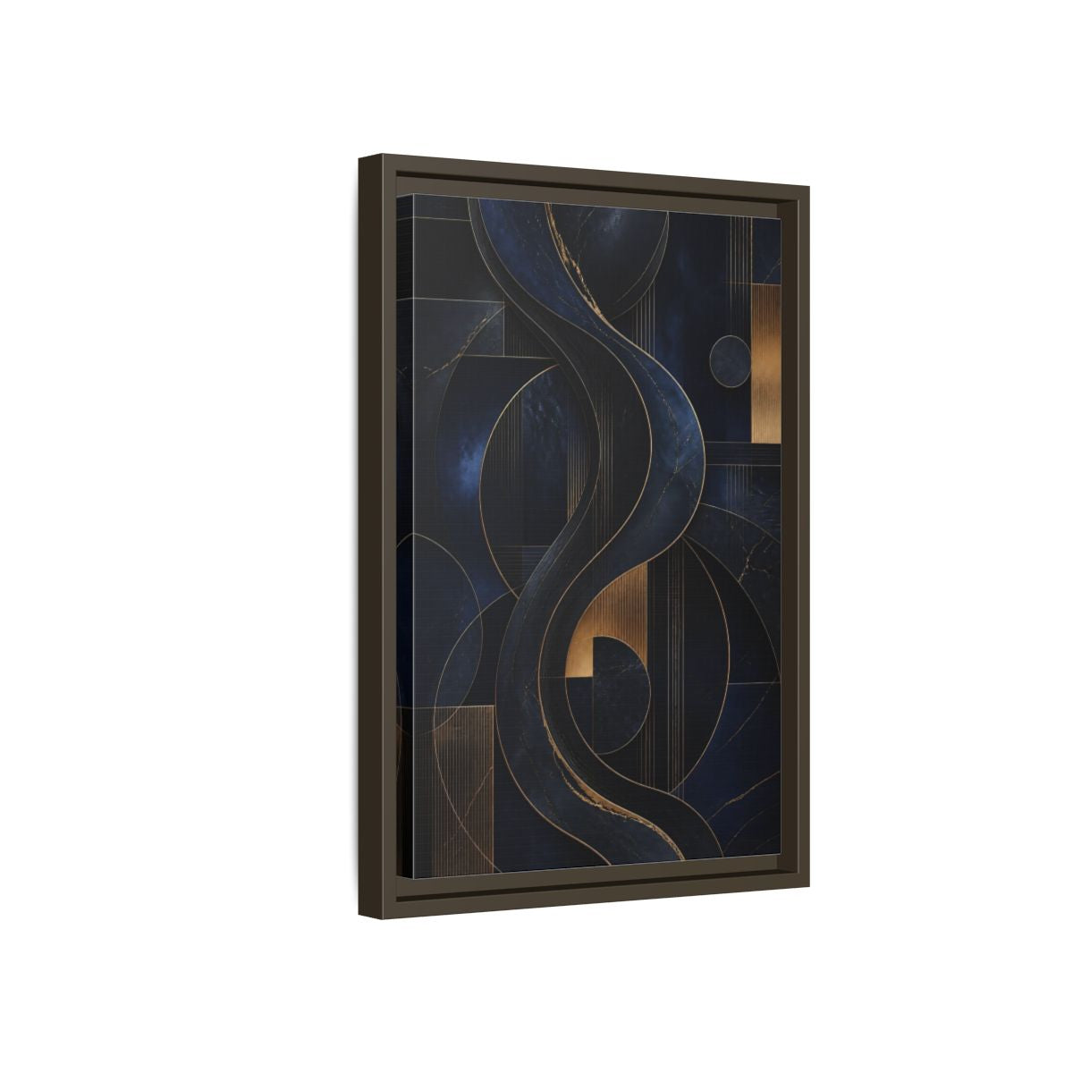Side Mockup 5. Abstract Abstract Waves Navy Gold Abstract shown as stretched canvas wall art