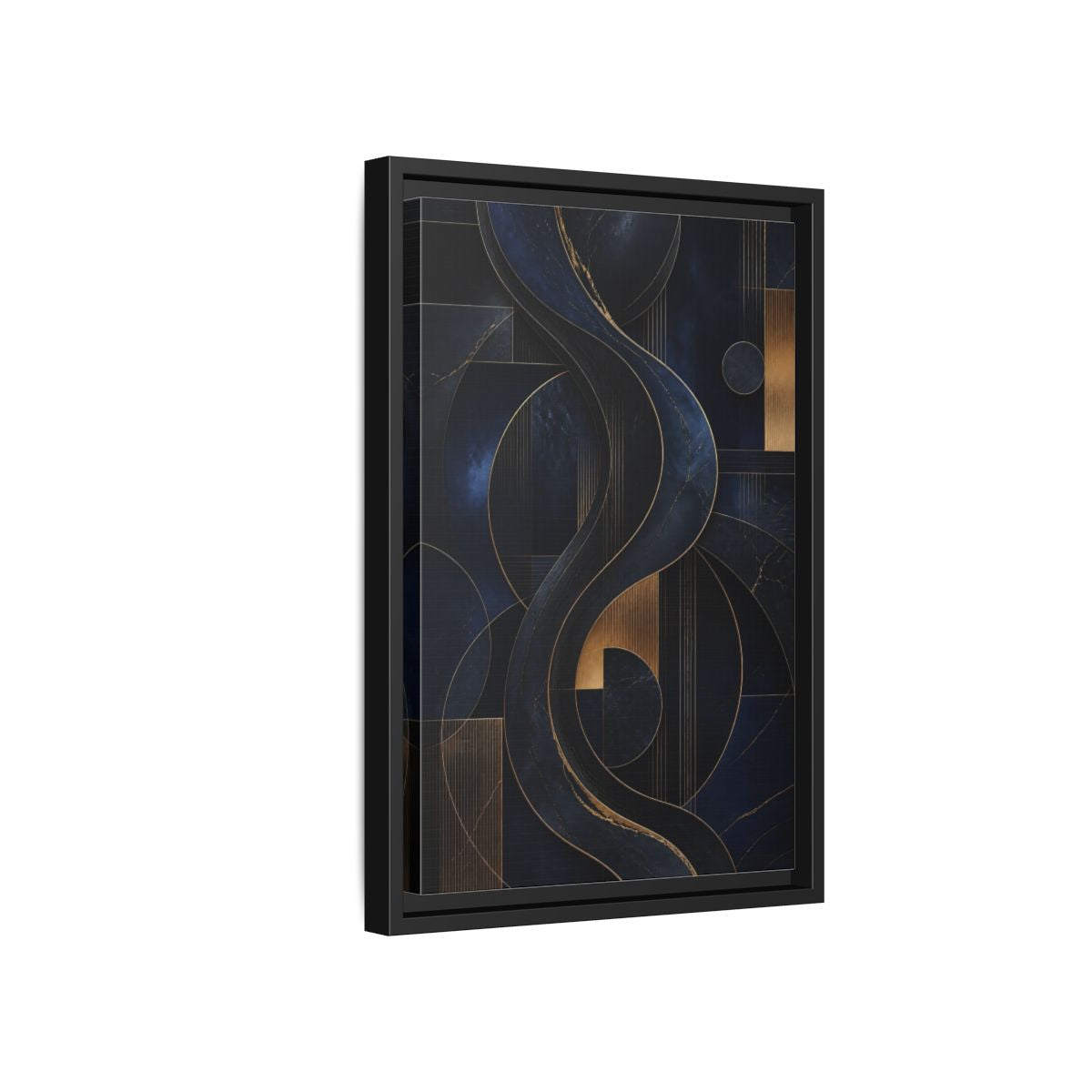Side Mockup 6. Abstract Abstract Waves Navy Gold Abstract shown as stretched canvas wall art