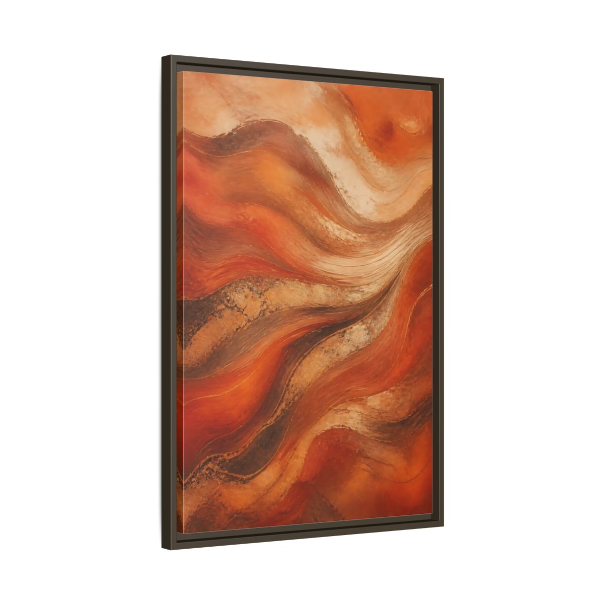 Side Mockup 11. Abstract Abstract Waves Orange And Gold shown as stretched canvas wall art