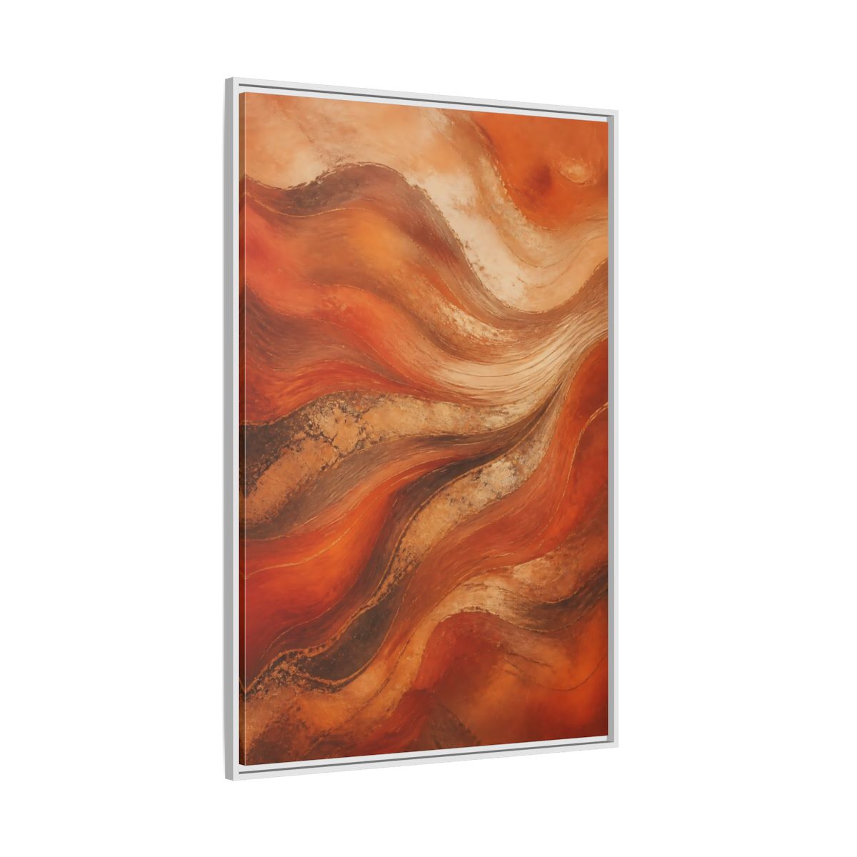 Side Mockup 7. Abstract Abstract Waves Orange And Gold shown as stretched canvas wall art