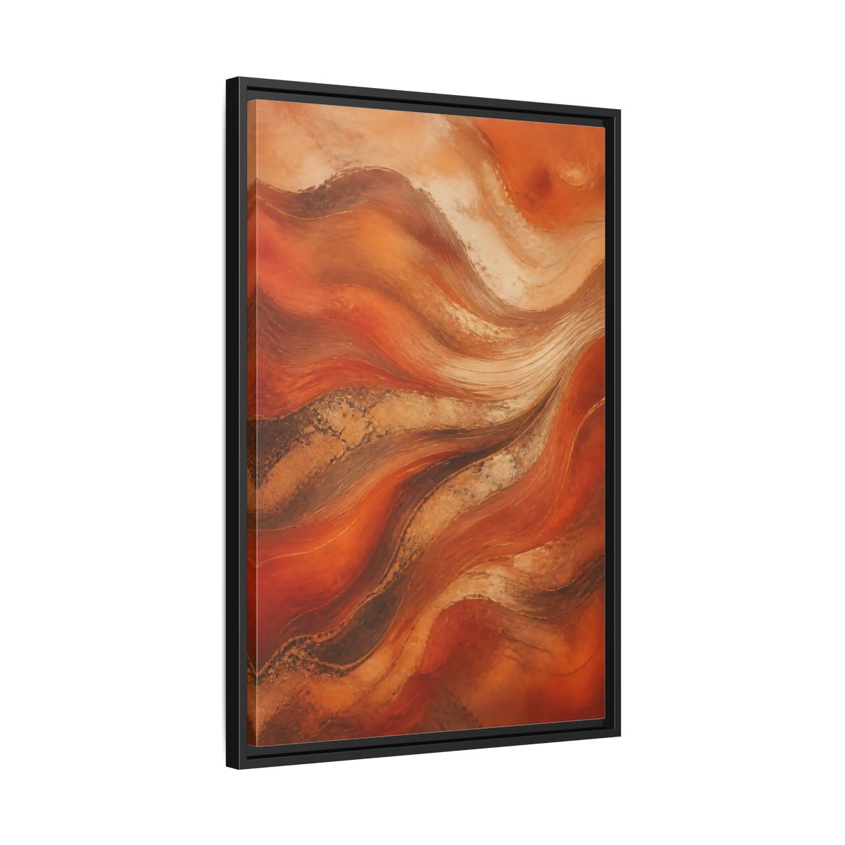 Side Mockup 14. Abstract Abstract Waves Orange And Gold shown as stretched canvas wall art