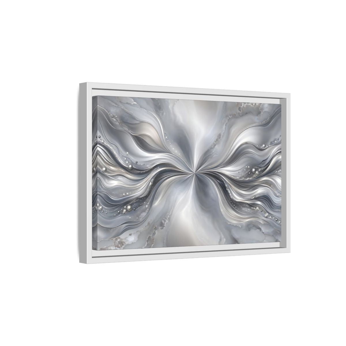 Side Mockup 4. Abstract Abstract Waves Silver Abstract shown as stretched canvas wall art