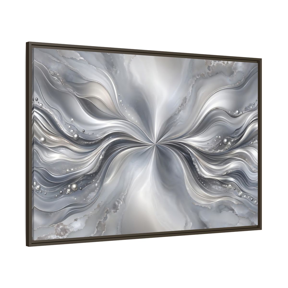 Side Mockup 8. Abstract Abstract Waves Silver Abstract shown as stretched canvas wall art
