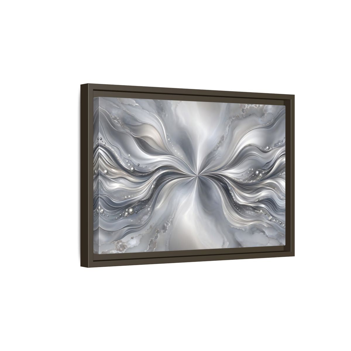Side Mockup 5. Abstract Abstract Waves Silver Abstract shown as stretched canvas wall art