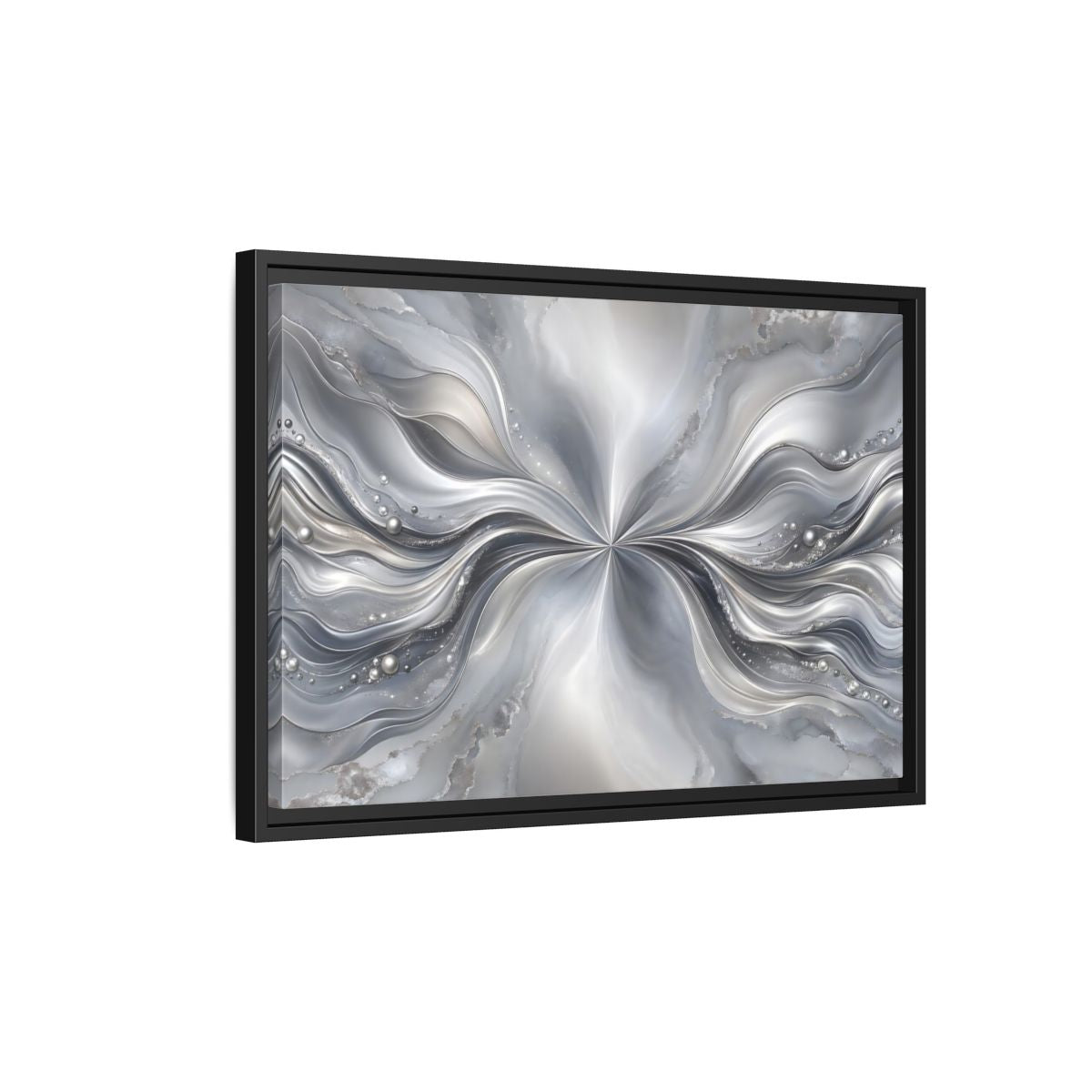 Side Mockup 3. Abstract Abstract Waves Silver Abstract shown as stretched canvas wall art