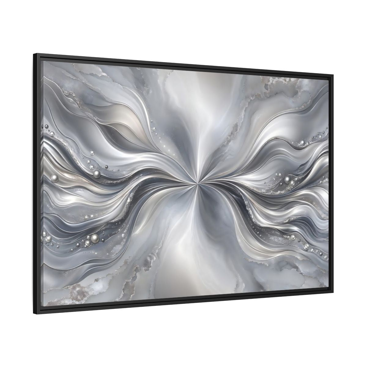Side Mockup 12. Abstract Abstract Waves Silver Abstract shown as stretched canvas wall art
